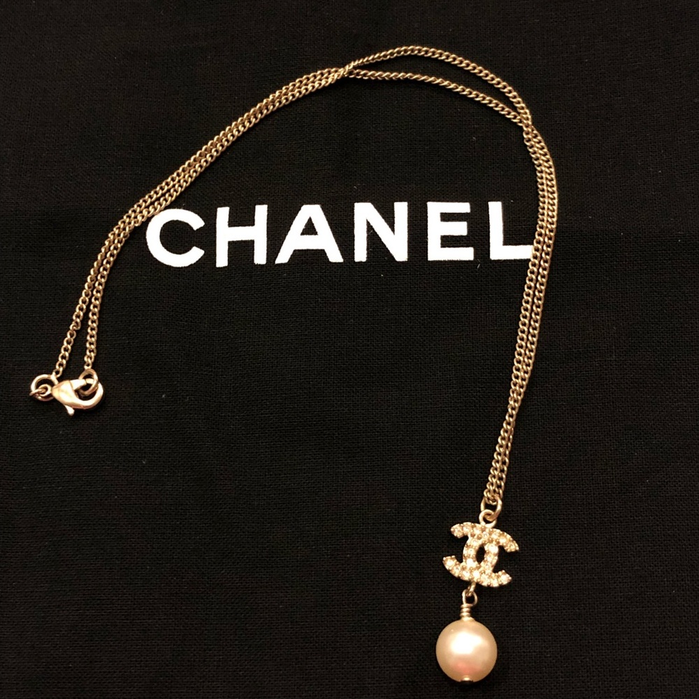 Chanel Crystal CC Logo with Pearl Drop